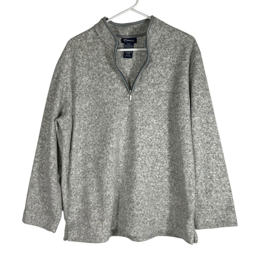 Catalina Womens Quarter Zip Fleece Pullover Tusk Gray Marled Size Large L 12-14